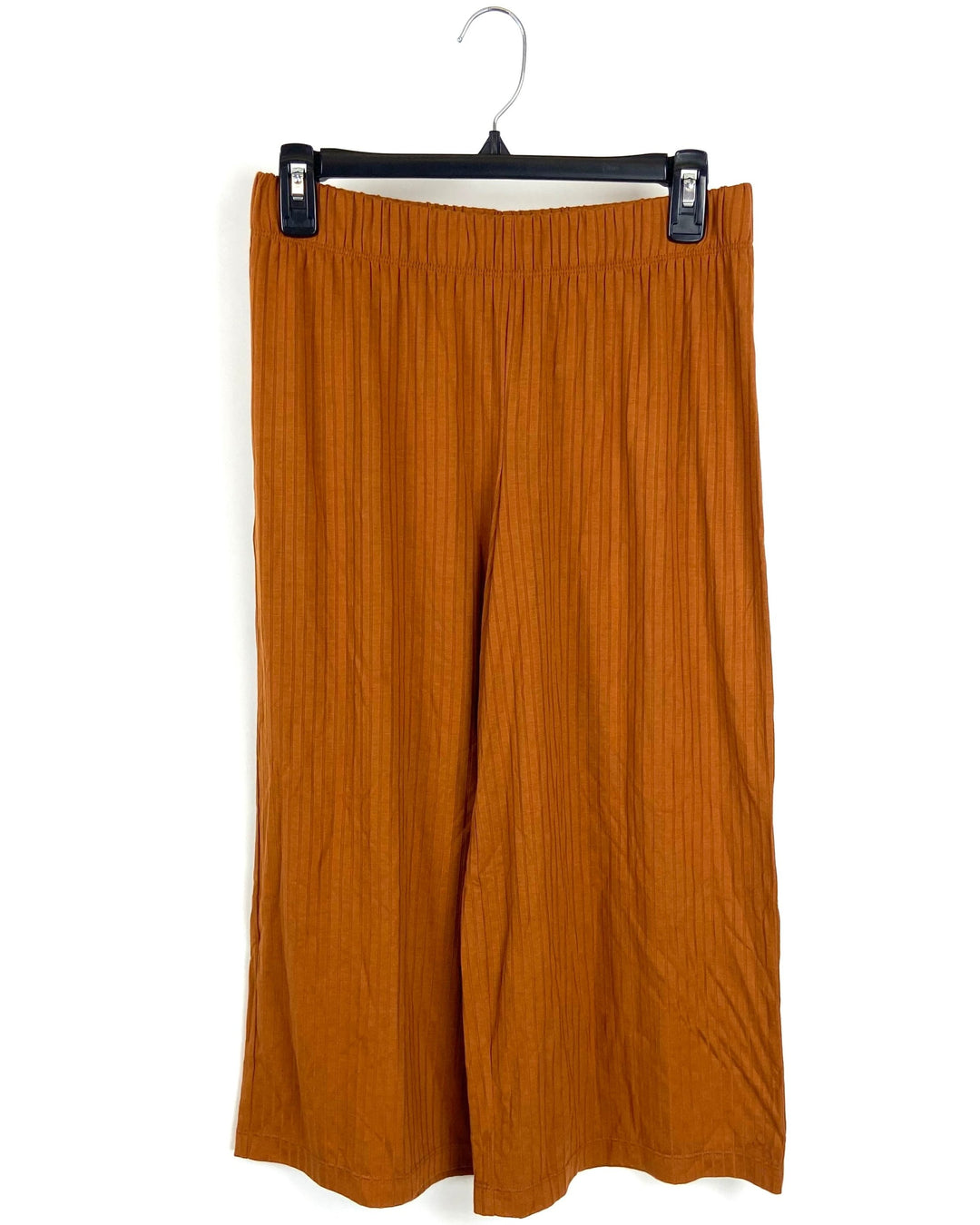 Burnt Orange Ribbed Wide Leg Capris - Small