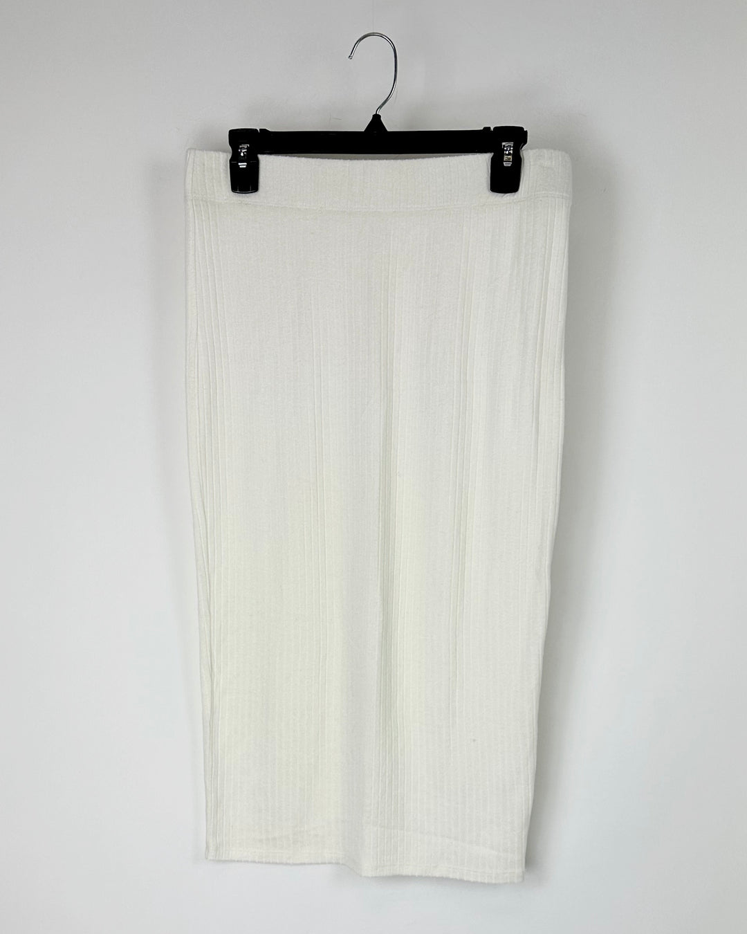 Cream Ribbed Knit Midi Skirt - Medium