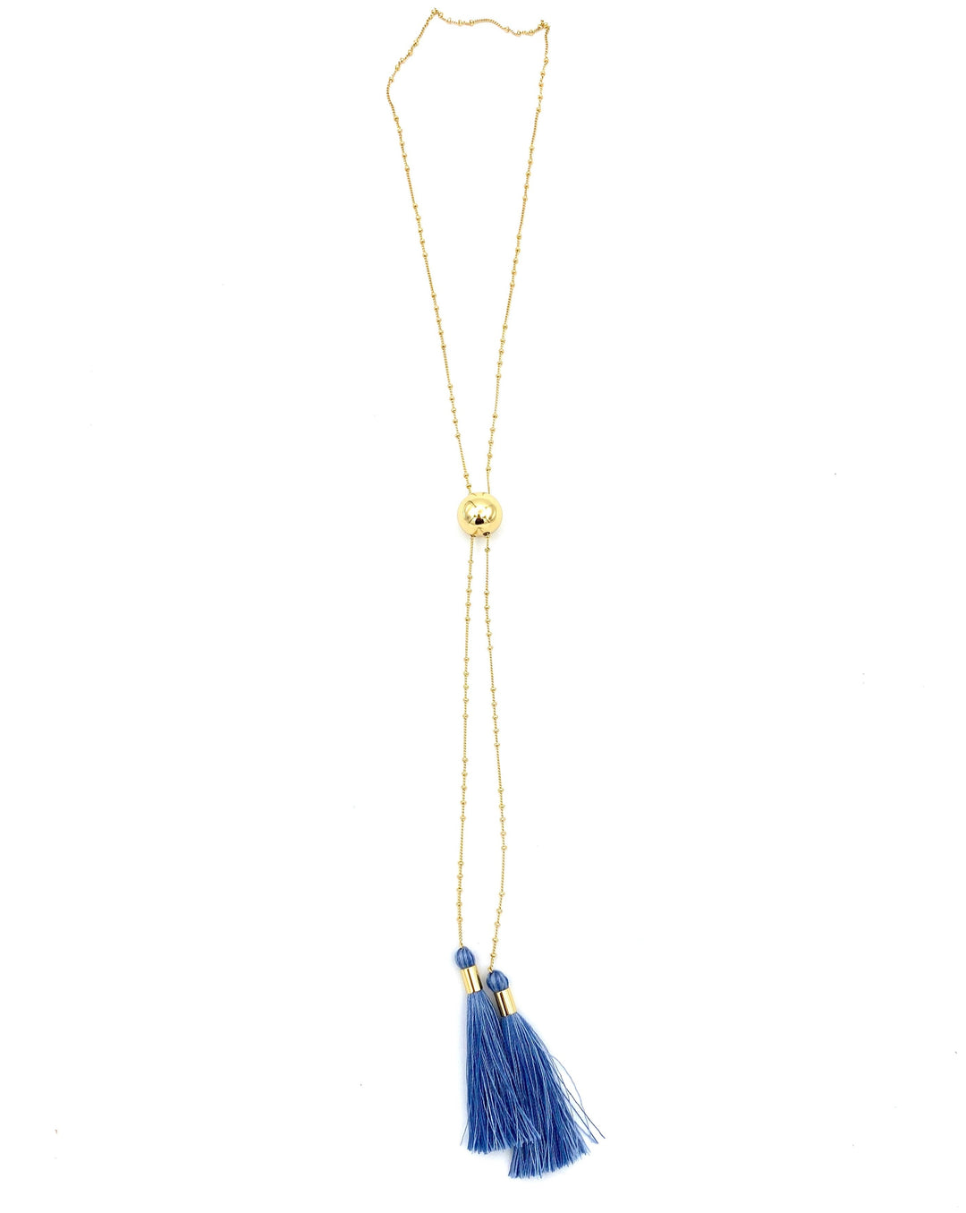Gold Adjustable Necklace With Blue Tassels