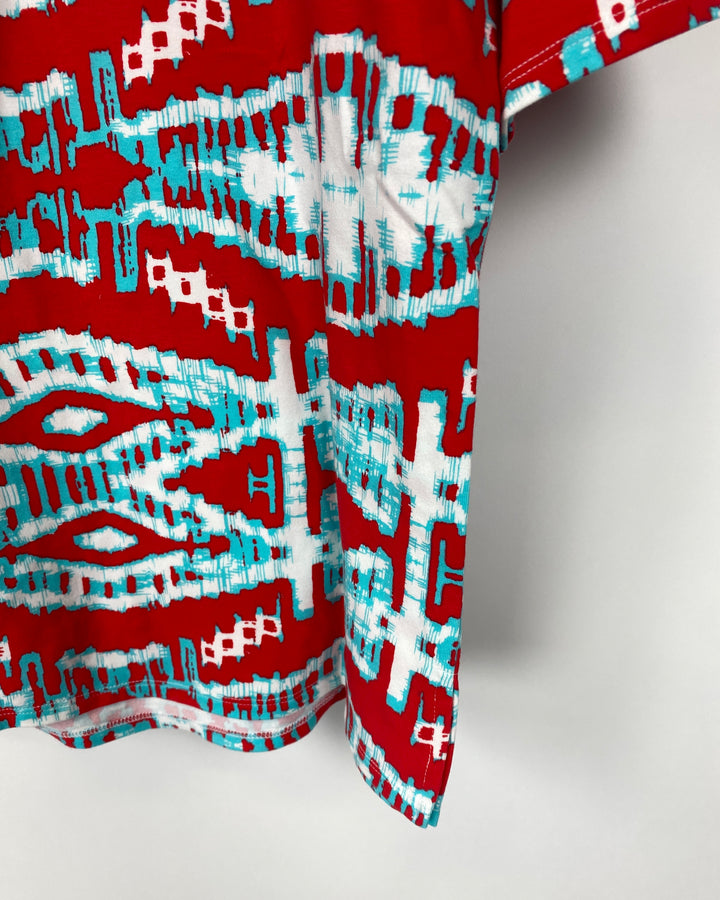 Red Blue And White Patterned Top - Small/Medium
