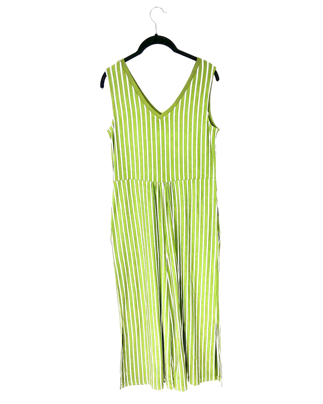 Green Jumpsuit with White and Cream Stripes - Small/Medium