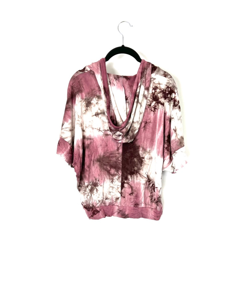 Rose And White Tie-Dye Hoodie Top - Small