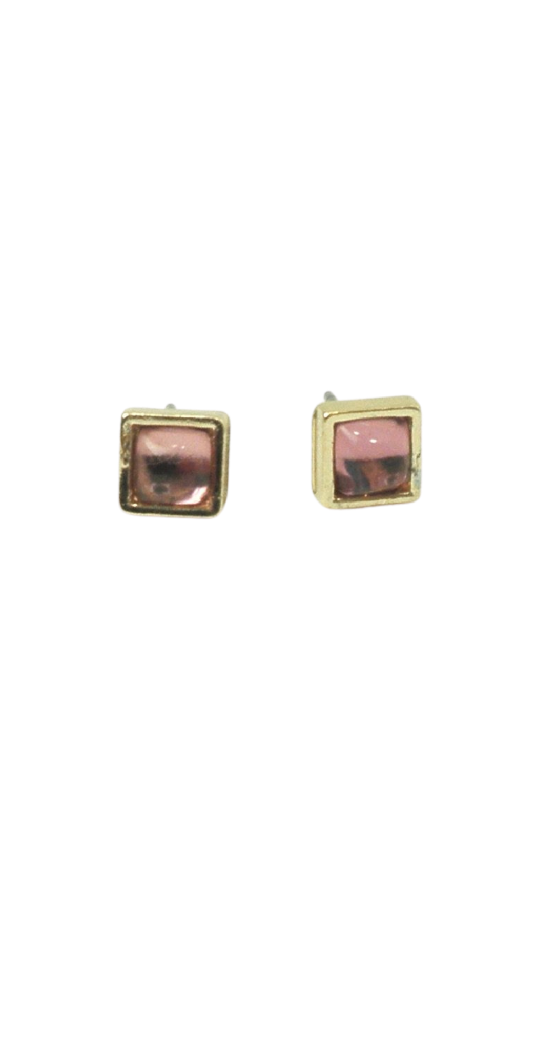 Gold Square Studs with Shiny Pink Design - The Fashion Foundation - {{ discount designer}}