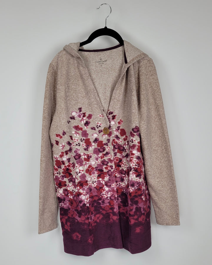 Red and Tan Fleece Printed Cardigan - Extra Small, Small and Medium