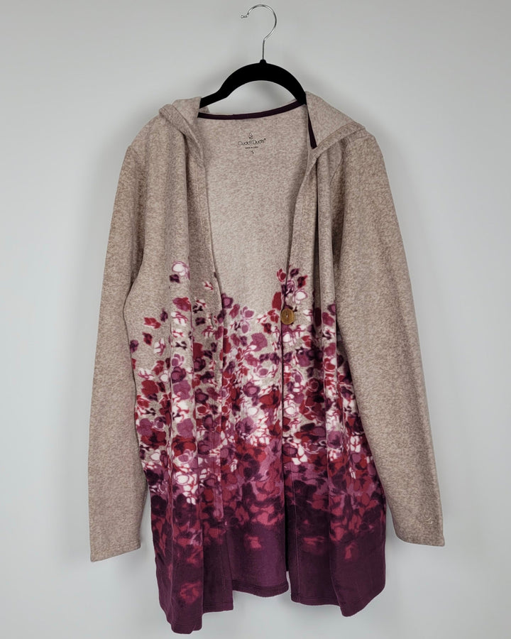 Red and Tan Fleece Printed Cardigan - Extra Small, Small and Medium