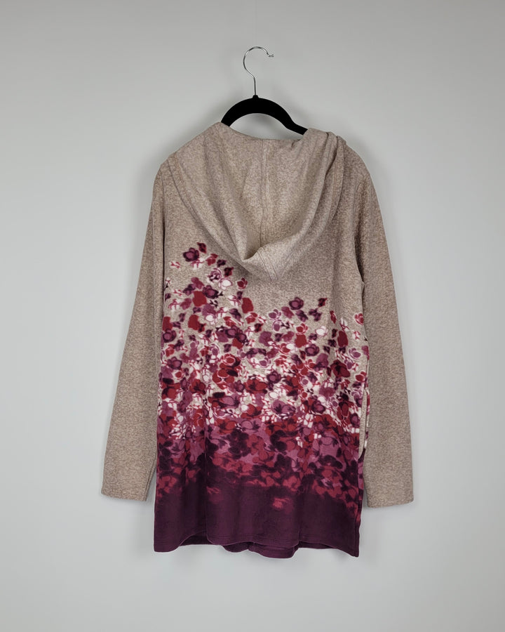 Red and Tan Fleece Printed Cardigan - Extra Small, Small and Medium