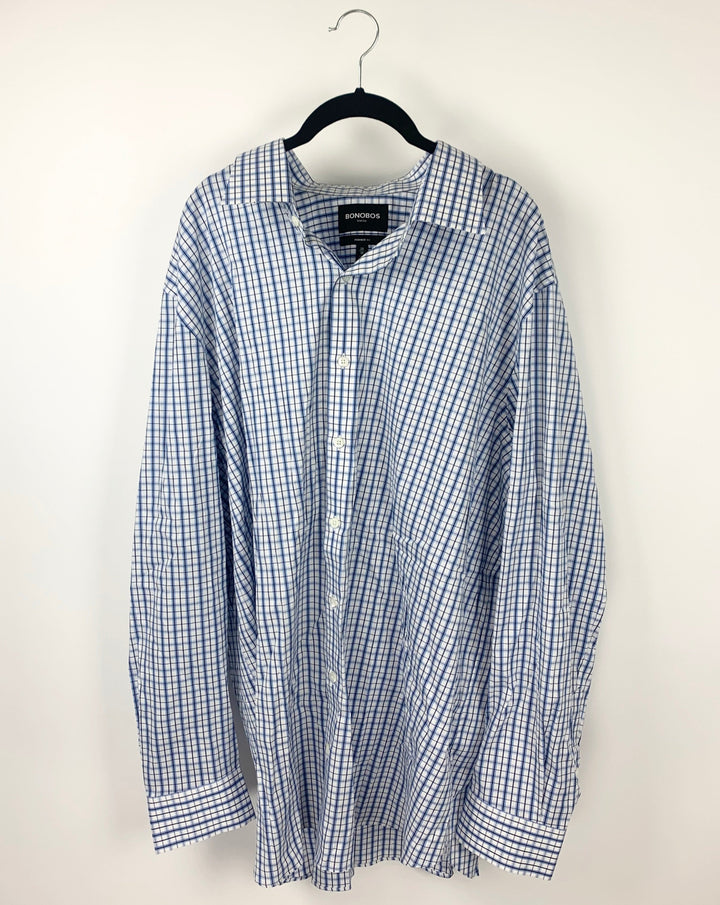 MENS Blue And White Long Sleeve Shirt - Size 20/38