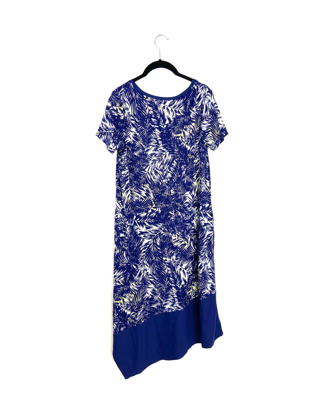 Navy Blue Tropical Print Short Sleeve Midi Dress - Size 6/8