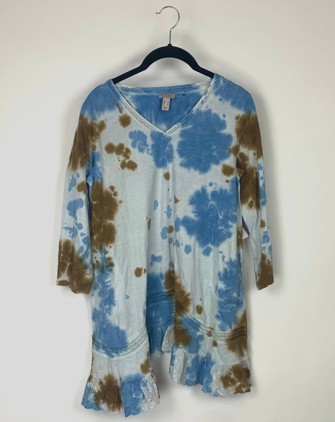 Blue and Brown Tie Dye Top - Small