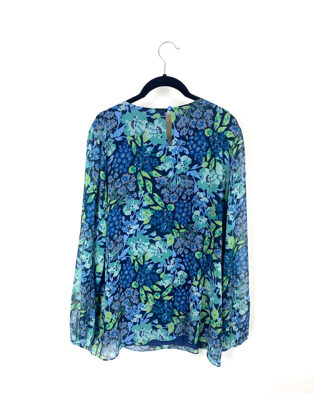 Blue and Green Geometric Printed Blouse - Large/Extra Large