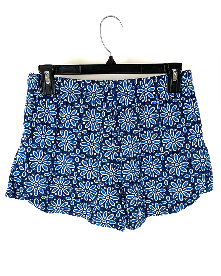 Blue Floral Printed Sleepwear Shorts - Small