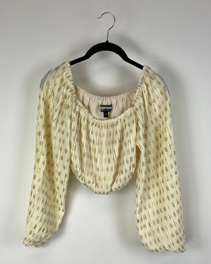 Cream And Gold Off The Shoulder Top - Size 0 - 18