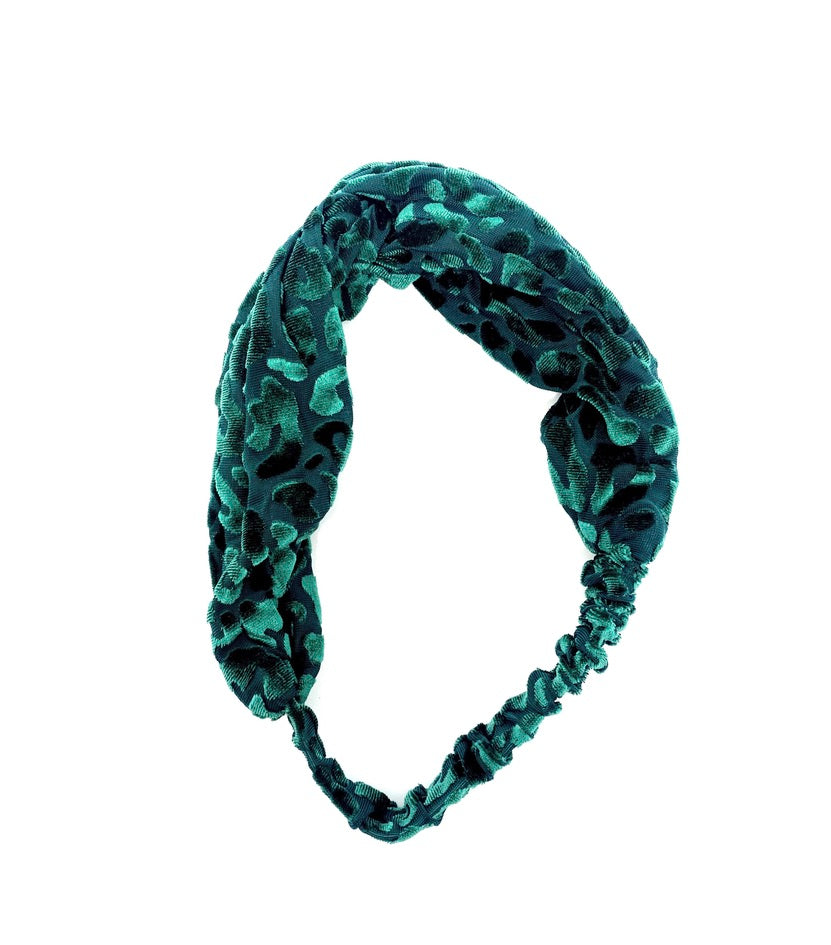Green Velour Leopard Print Stretchy Headband