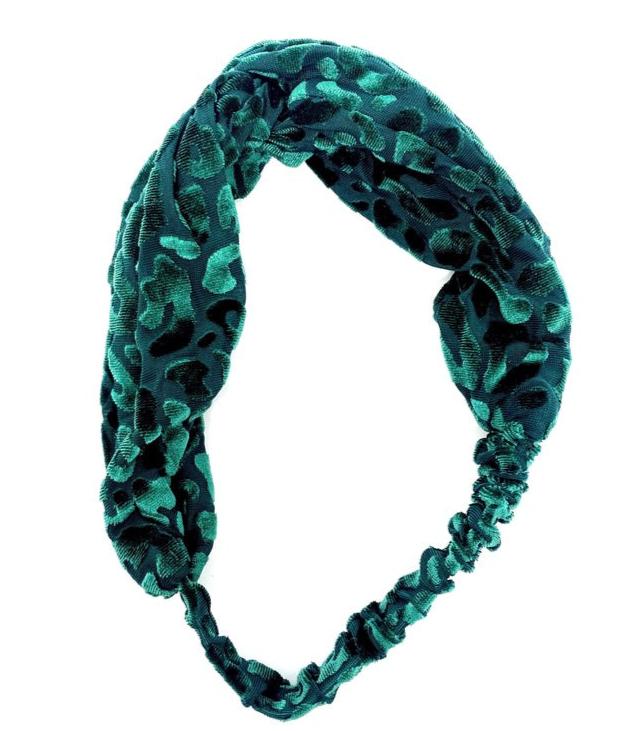 Green Velour Leopard Print Stretchy Headband