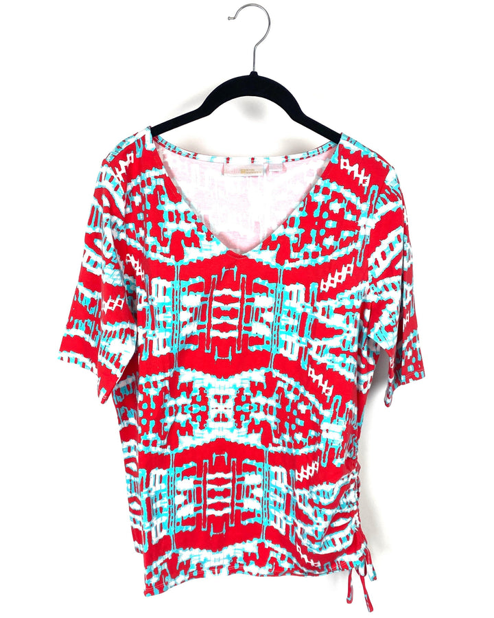 Red Blue And White Patterned Top - Small/Medium