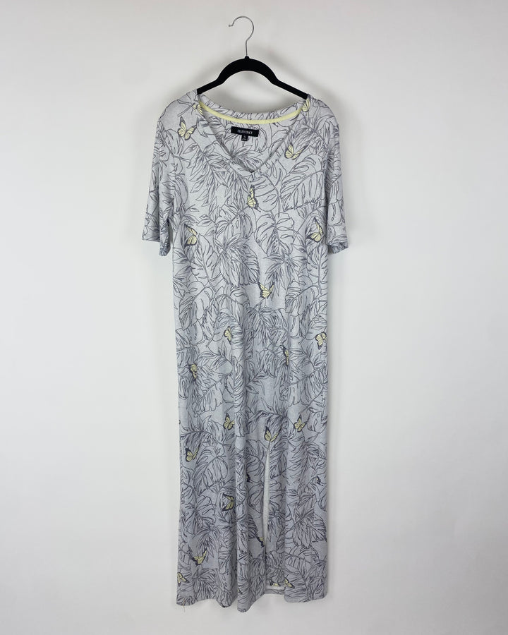 Grey and Yellow Butterfly Short Sleeve Lounge Dress - Small