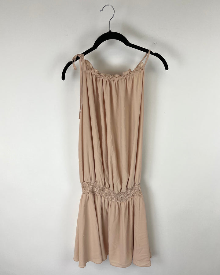 Tan High Neck Sleeveless Mini Dress - Size 4-6