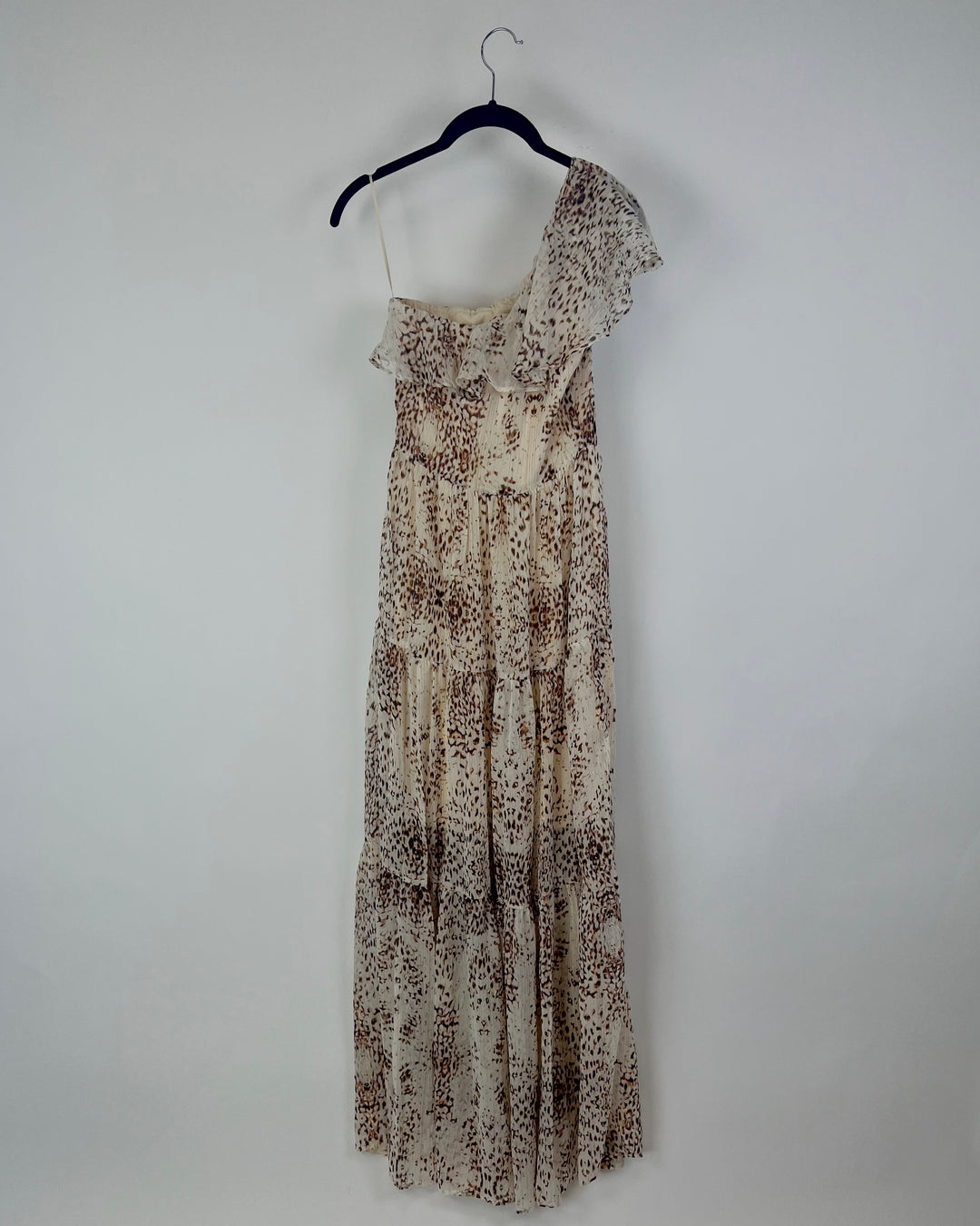 One Shoulder Cream Printed Maxi Dress - Size 000/00 and 0/2