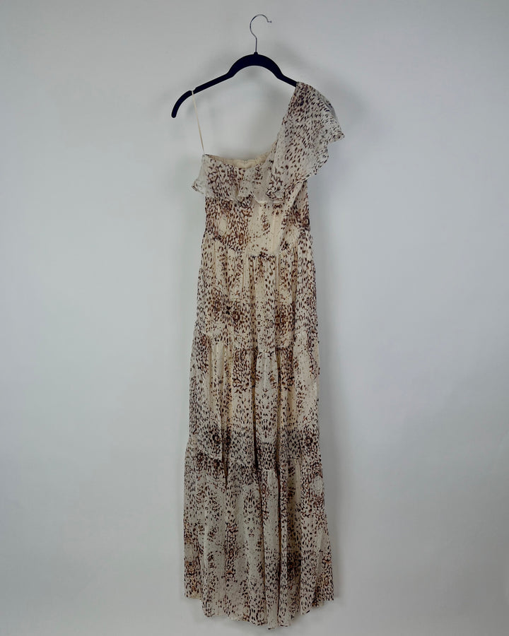 One Shoulder Cream Printed Maxi Dress - Size 000/00 and 0/2