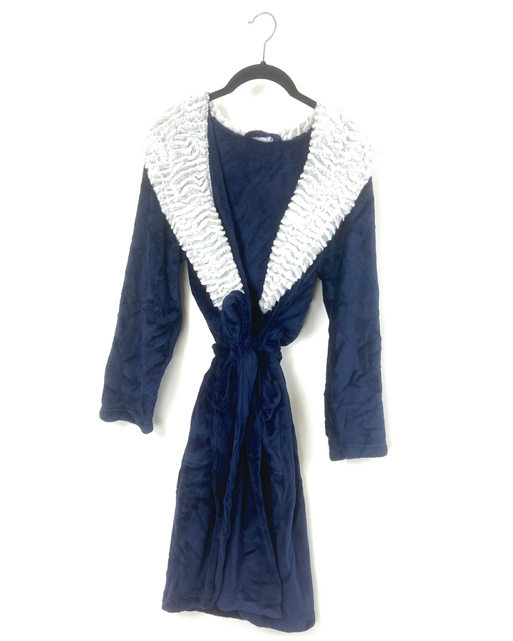 Blue And Gray Faux Fur Robe - Small