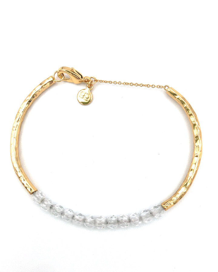 Clear Grey Beaded Gold Bangle Bracelet