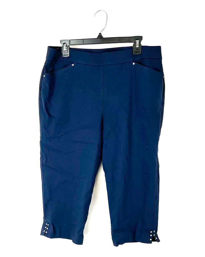 Navy Blue Cropped Trousers - Size 16
