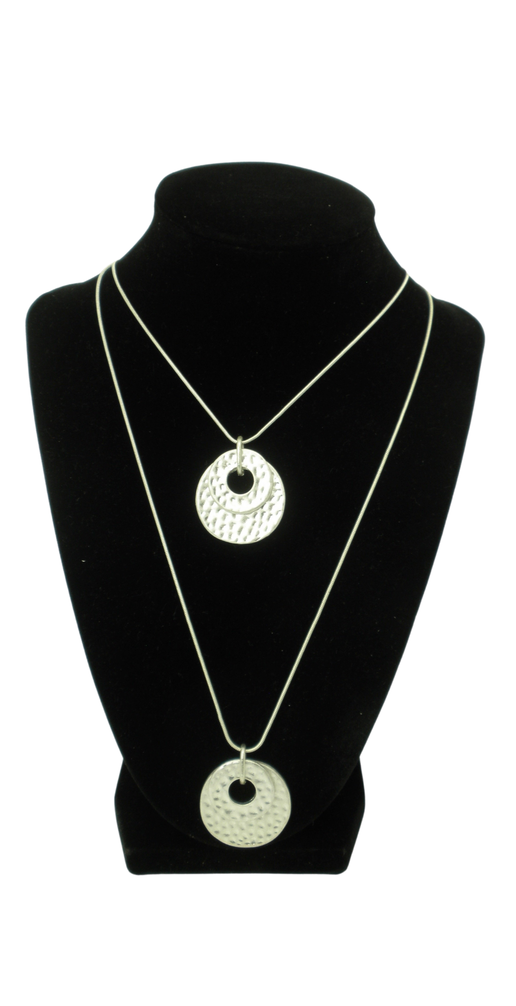 Layered Silver Necklace with Double Embossed Circles - The Fashion Foundation - {{ discount designer}}