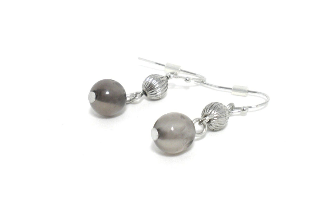 Clear, Gray & Silver Beaded Dangle Earrings - The Fashion Foundation