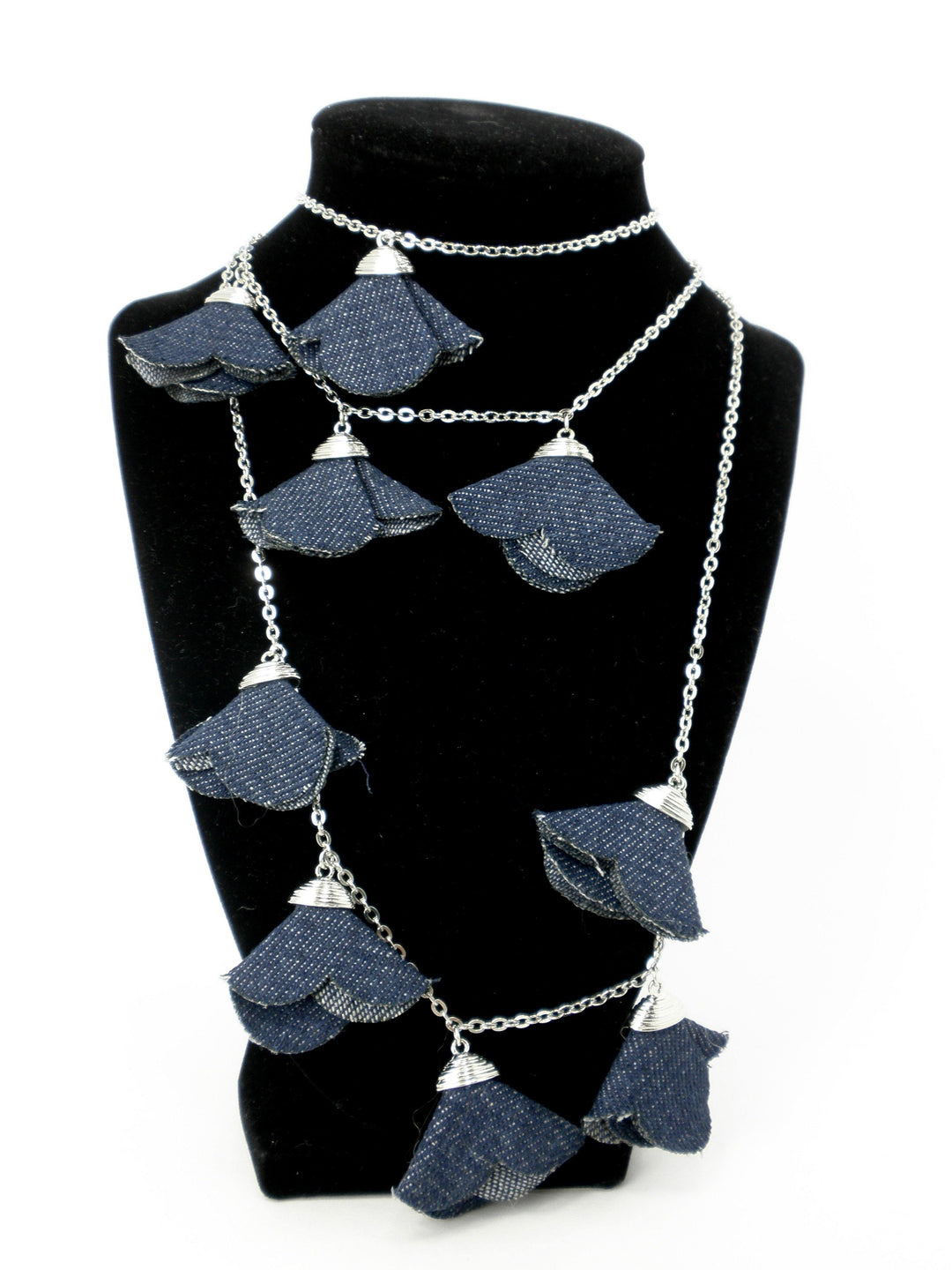 Silver and Blue Floral Layered Necklace - The Fashion Foundation - {{ discount designer}}