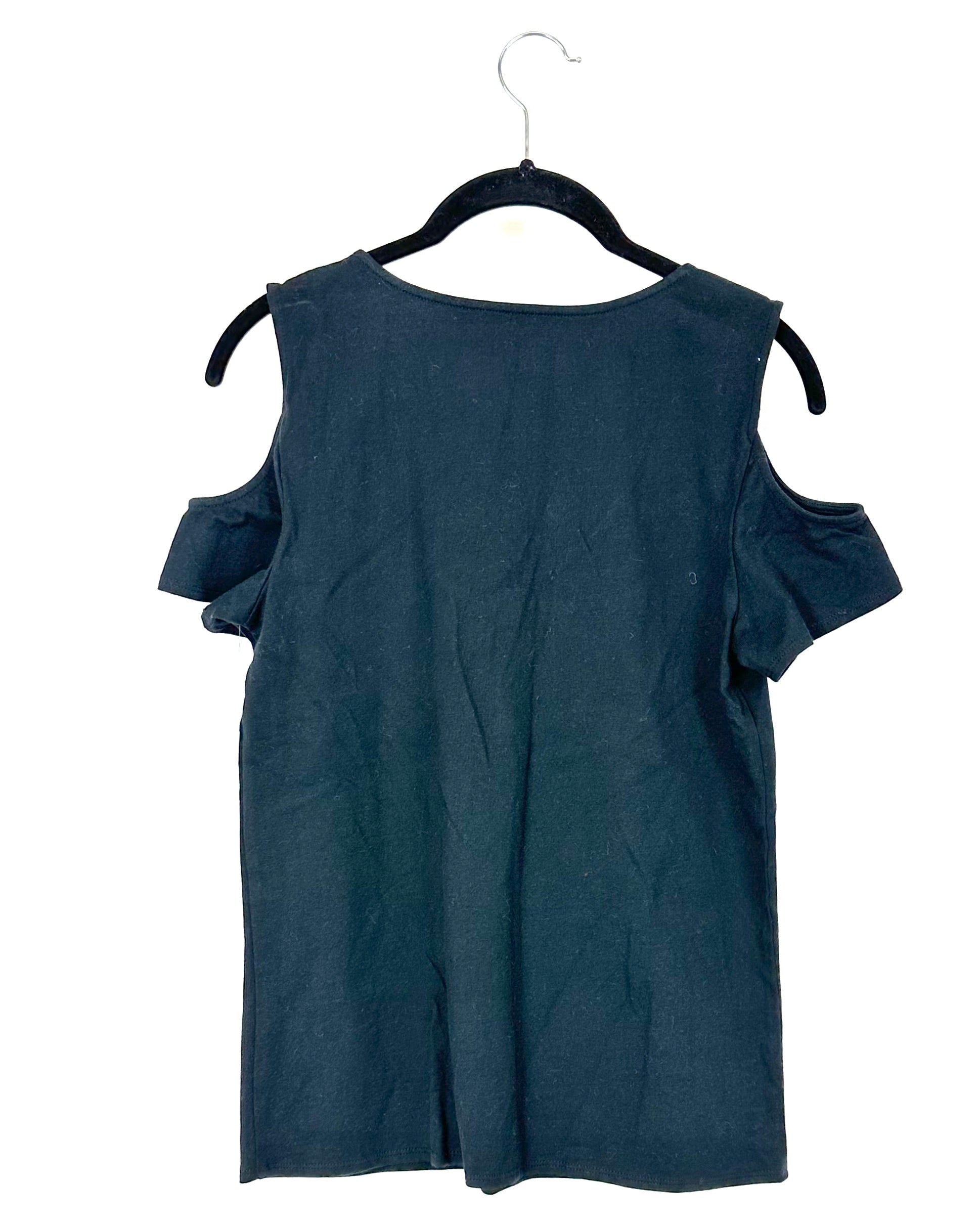 black short sleeve cold shoulder top