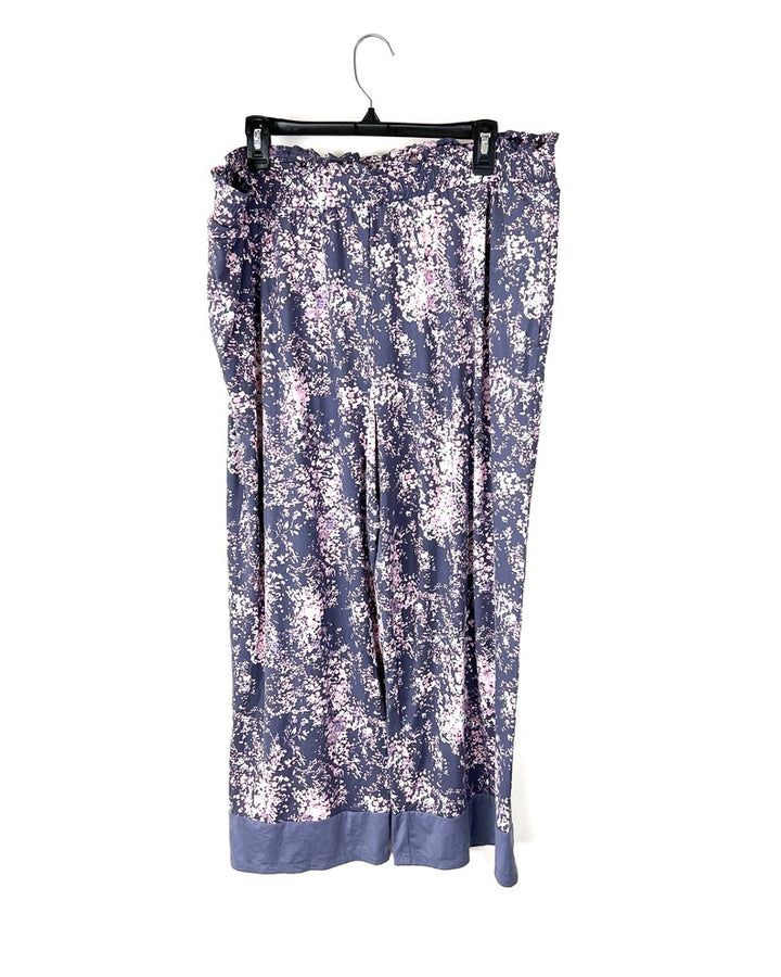 Purple & Pink Floral Lounge Pants With Scrunched Waistband- 1X