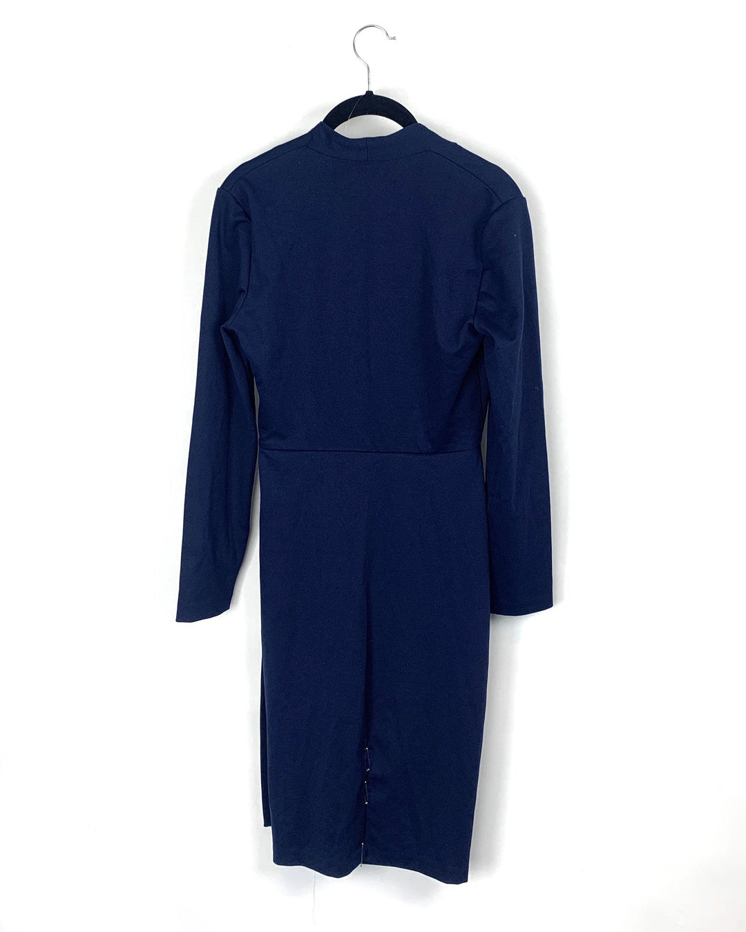 Amanda Uprichard Navy Long Sleeve V-Neck Midi Dress- Small - The Fashion Foundation - {{ discount designer}}