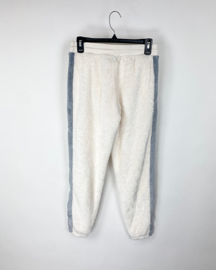 White and Grey Fuzzy Sweatpants - Small