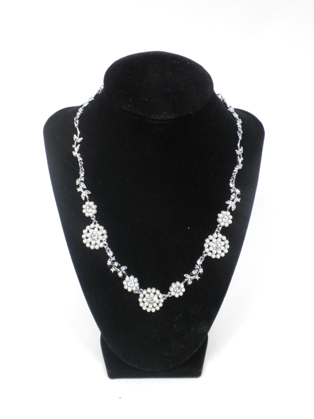 Roman Silver Pearl & Rhinestone Floral Necklace - Donated From Designer - The Fashion Foundation
