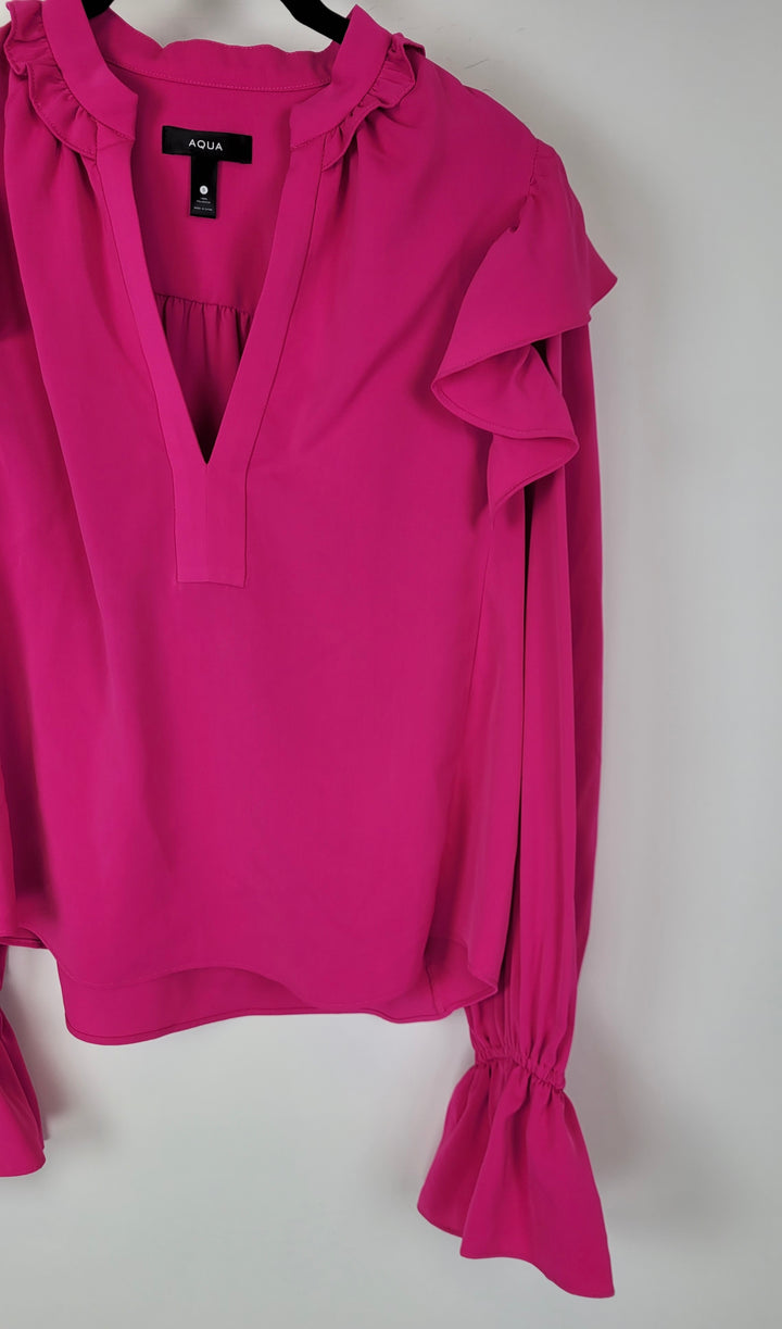 Hot Pink Long Sleeve Ruffle Top - Small And Medium