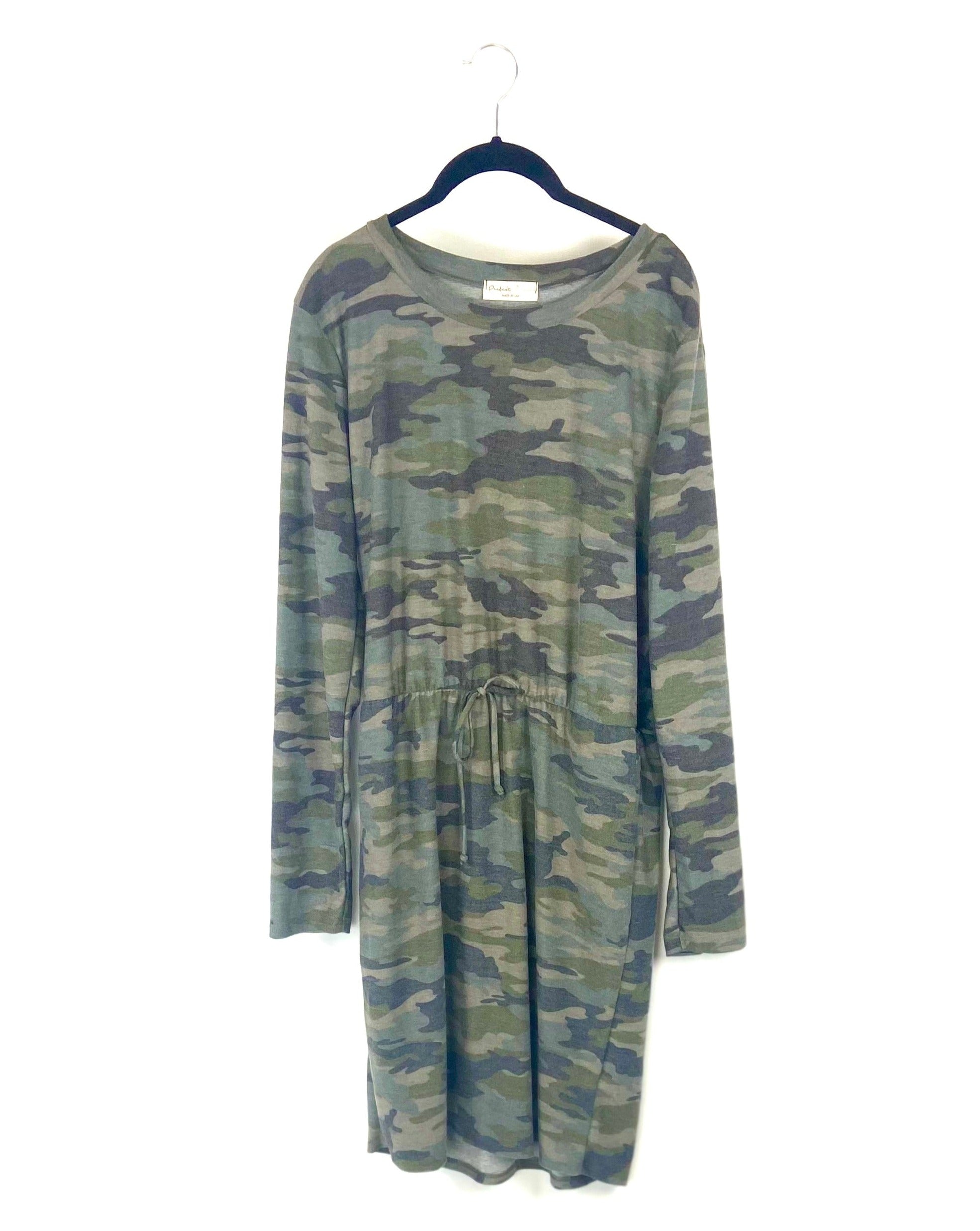 Camo Long Sleeve Waist Tie Dress Medium