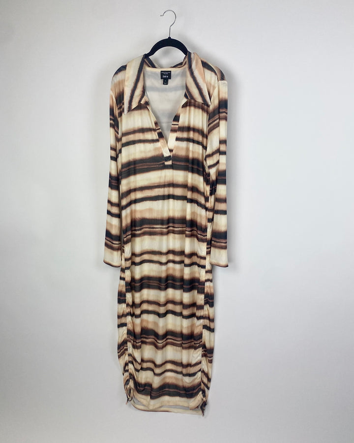 Brown Striped Mesh Dress - 0X, 1X, 2X