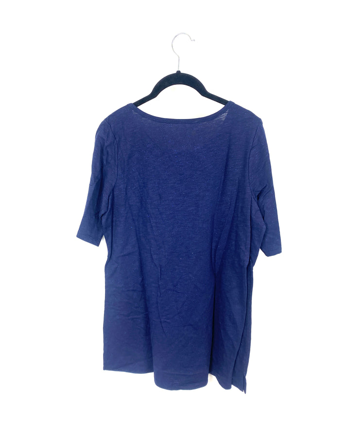 Sparkly Navy Blue Scoop Neck T Shirt - Small