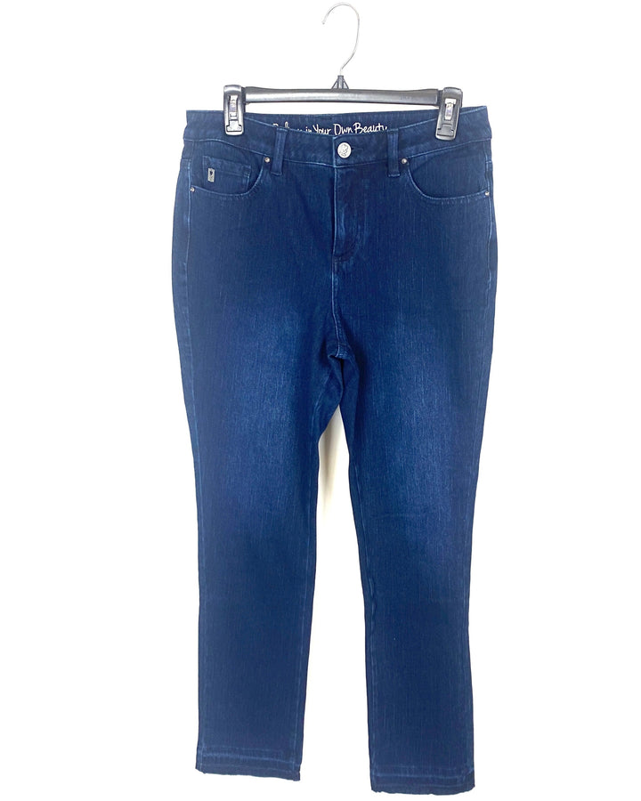 Dark Blue Wash Jeans With Tie-Dye Ends - Size 6/8