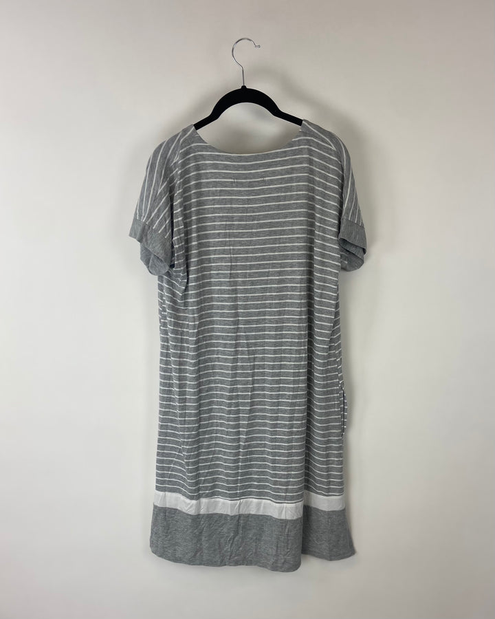 Grey and White Striped Lounge Dress - Small