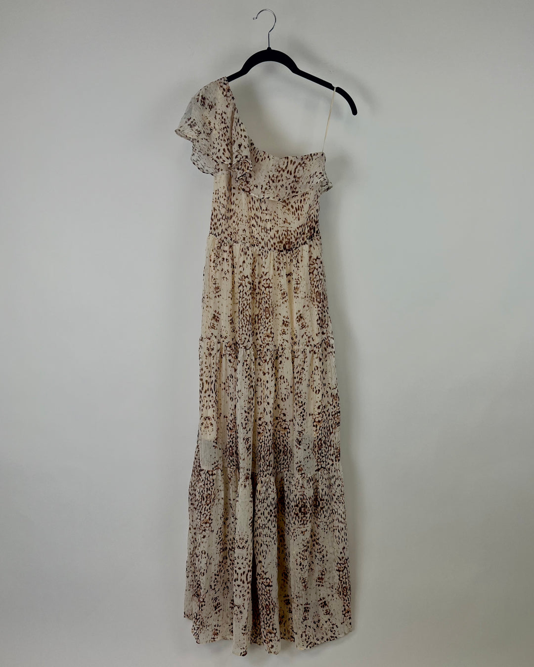One Shoulder Cream Printed Maxi Dress - Size 000 - 18