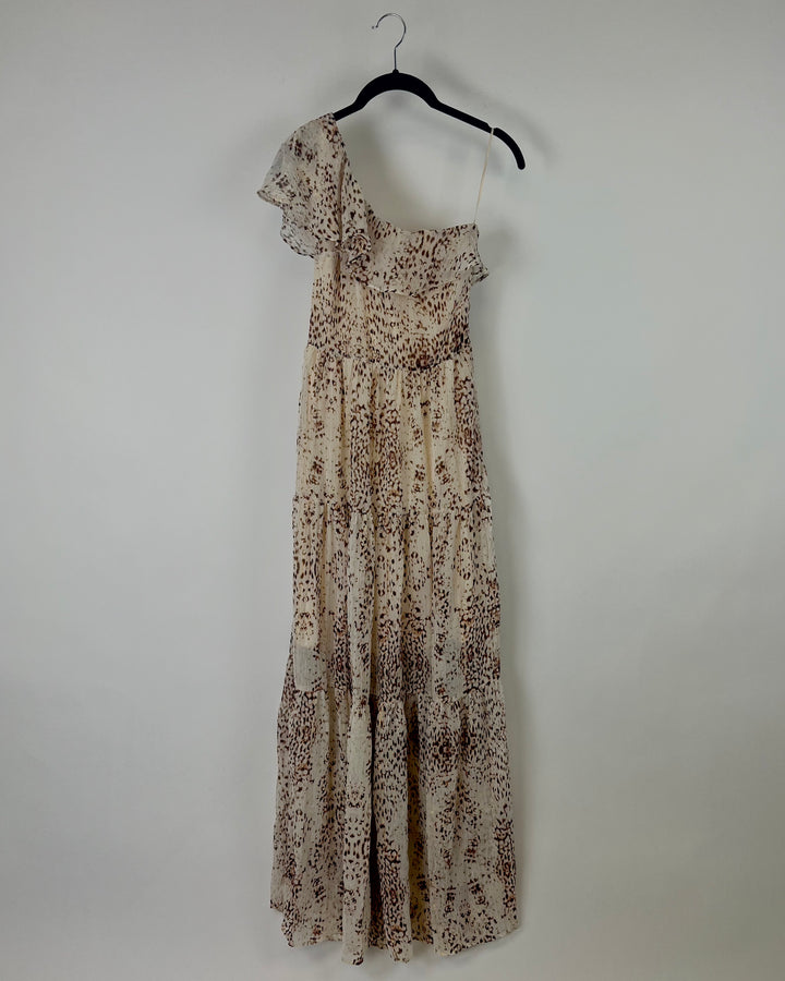 One Shoulder Cream Printed Maxi Dress - Size 000/00 and 0/2
