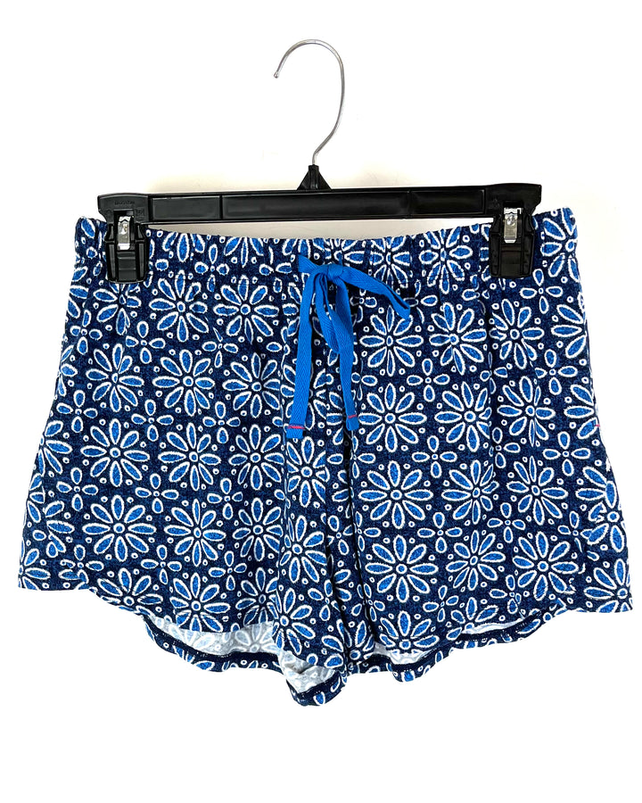 Blue Floral Printed Sleepwear Shorts - Small