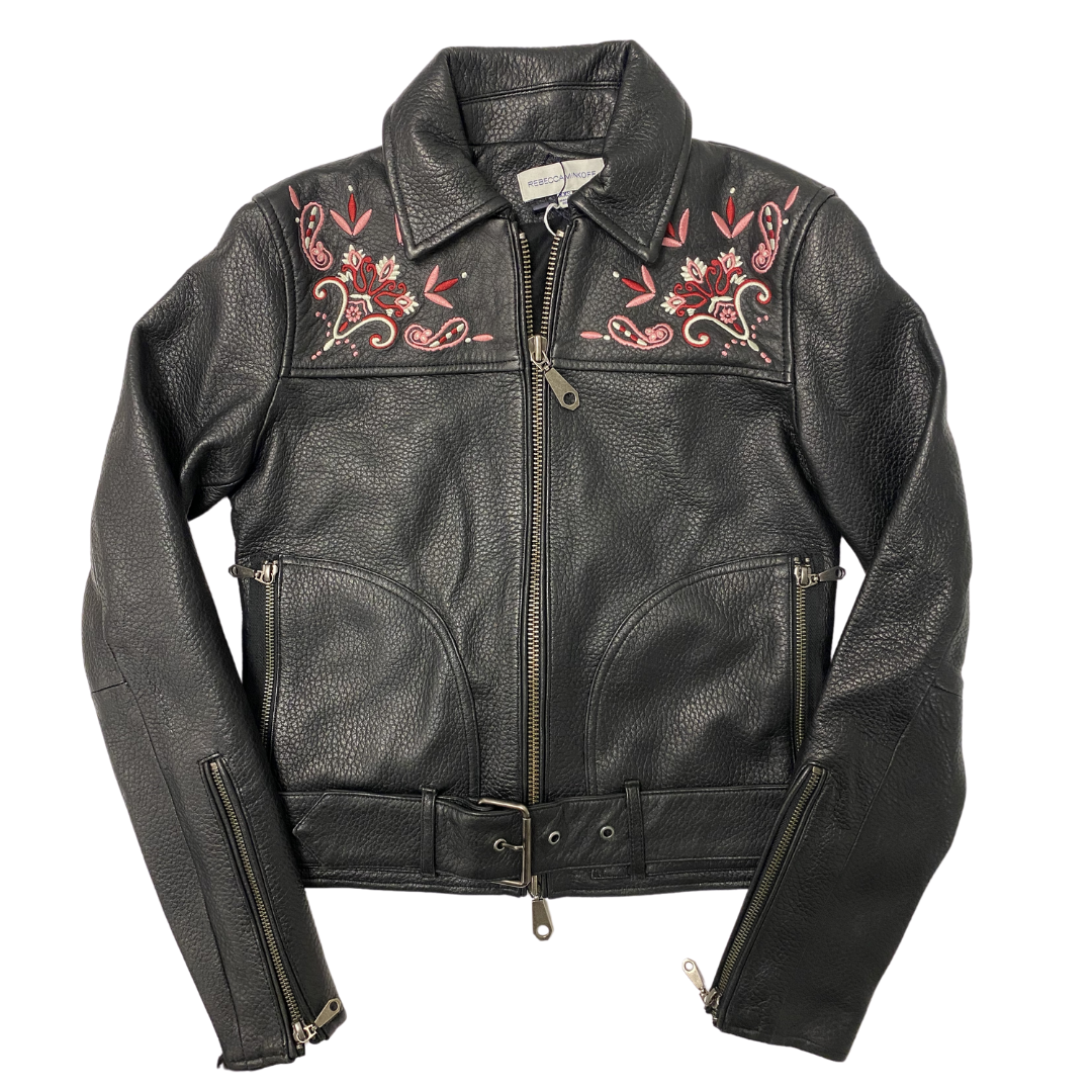 Rebecca Minkoff Floral Embroidered Leather Jacket - Size XXS, XS - The Fashion Foundation - {{ discount designer}}