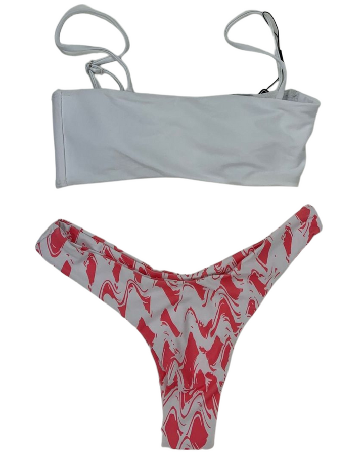 Pink and White Abstract Bikini-  Small