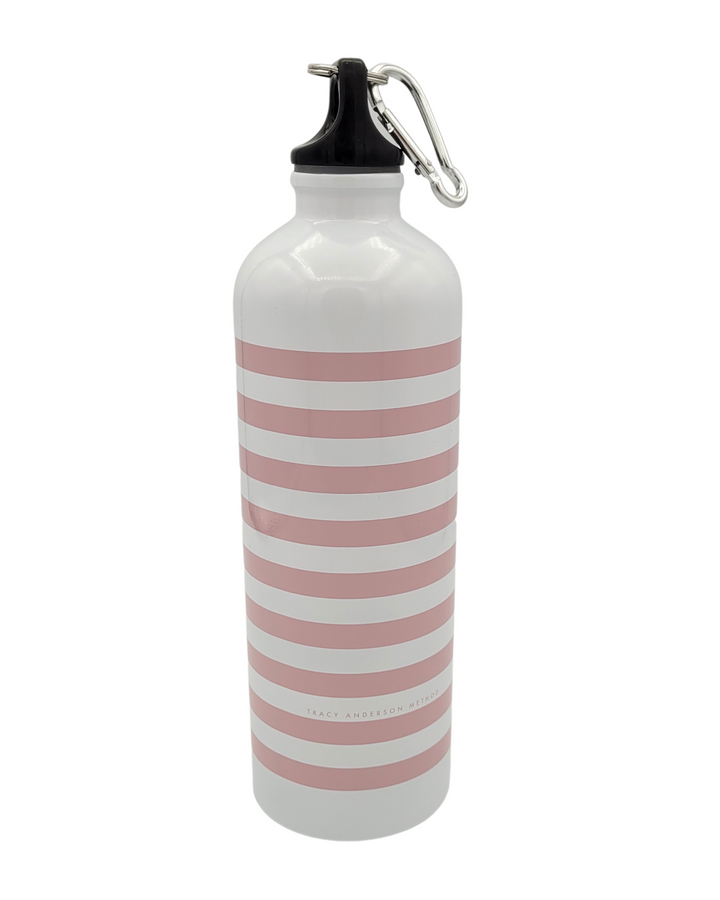 White And Pink Striped Water Bottle