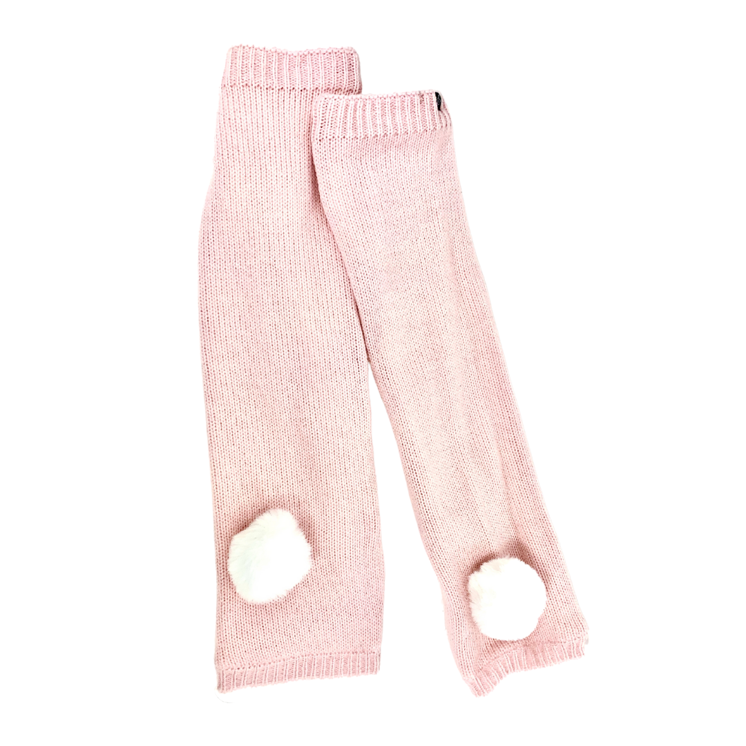 Long Pink Fingerless Gloves with White Pom-Poms