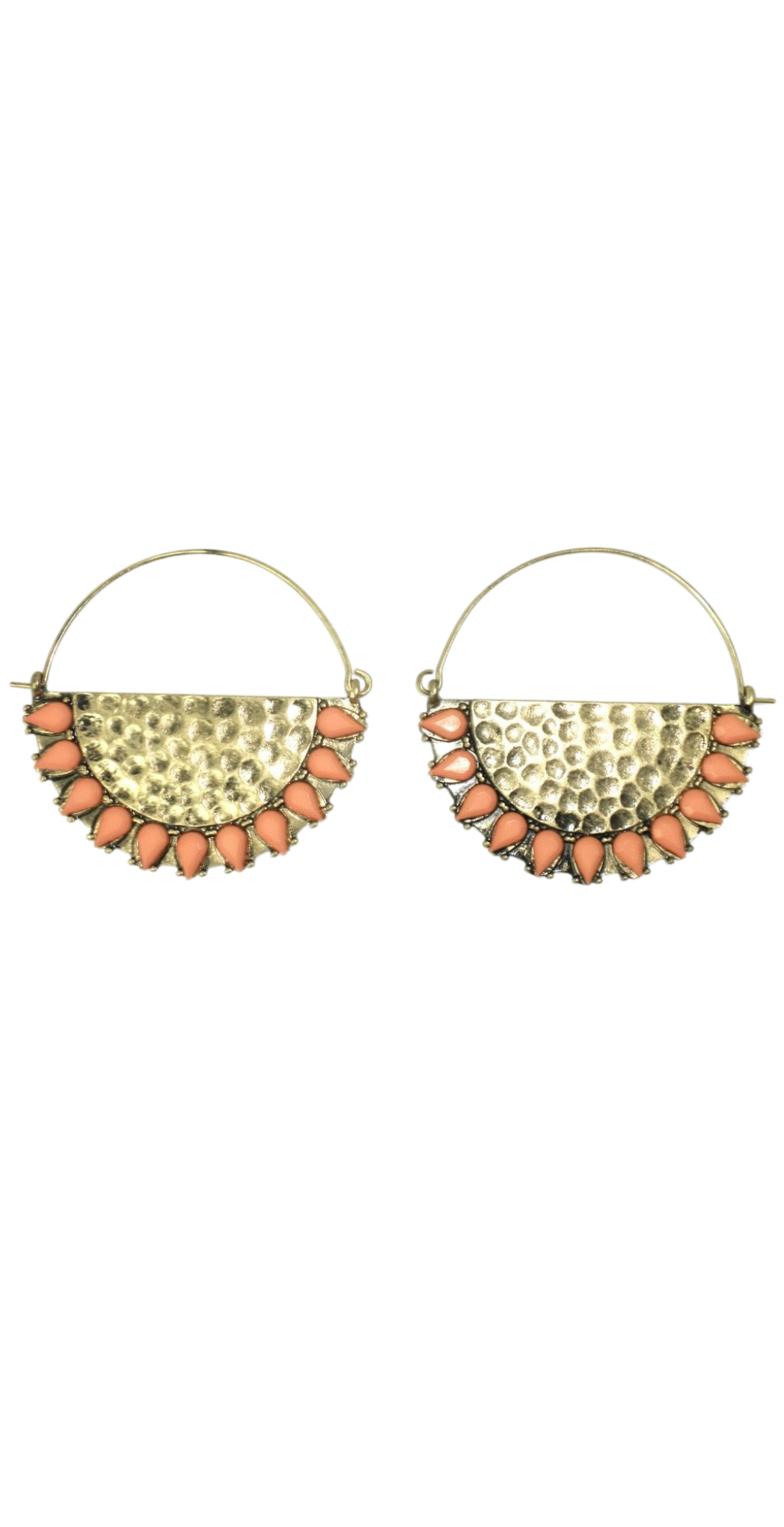 Gold and Coral Hoop Earrings with Gold Semi Circle - The Fashion Foundation - {{ discount designer}}