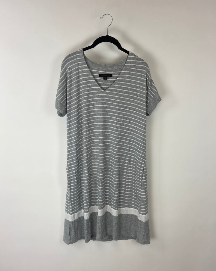 Grey and White Striped Lounge Dress - Small