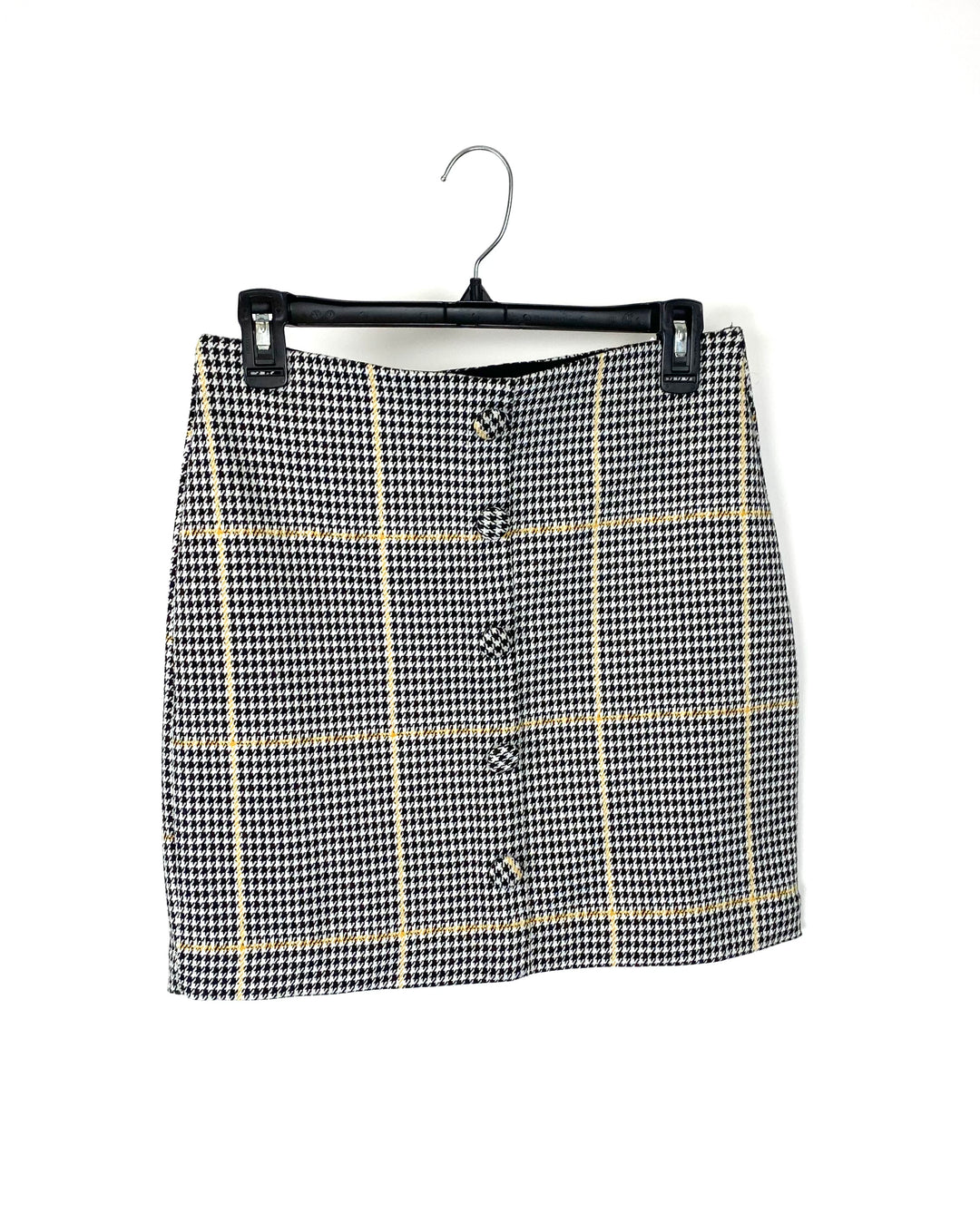 Black, White, And Yellow Houndstooth Mini Skirt - Small